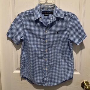 Polo Ralph Lauren short sleeve button down shirt blue & white checked M (10-12)